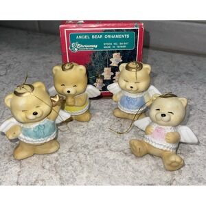 Christmas Around The World Porcelain Angel Bear Ornaments Set 4 Ornaments Box